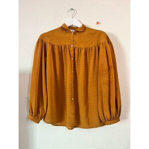 Oscar De La Renta Sport Mustard Button-Up Blouse Size 6 Textured Long Sleeve